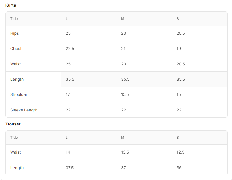 EMBROIDERED COTTON BT006749-YLW Size Chart
