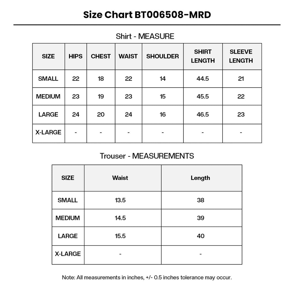Embroidered Organza BT006508-MRD Size Chart