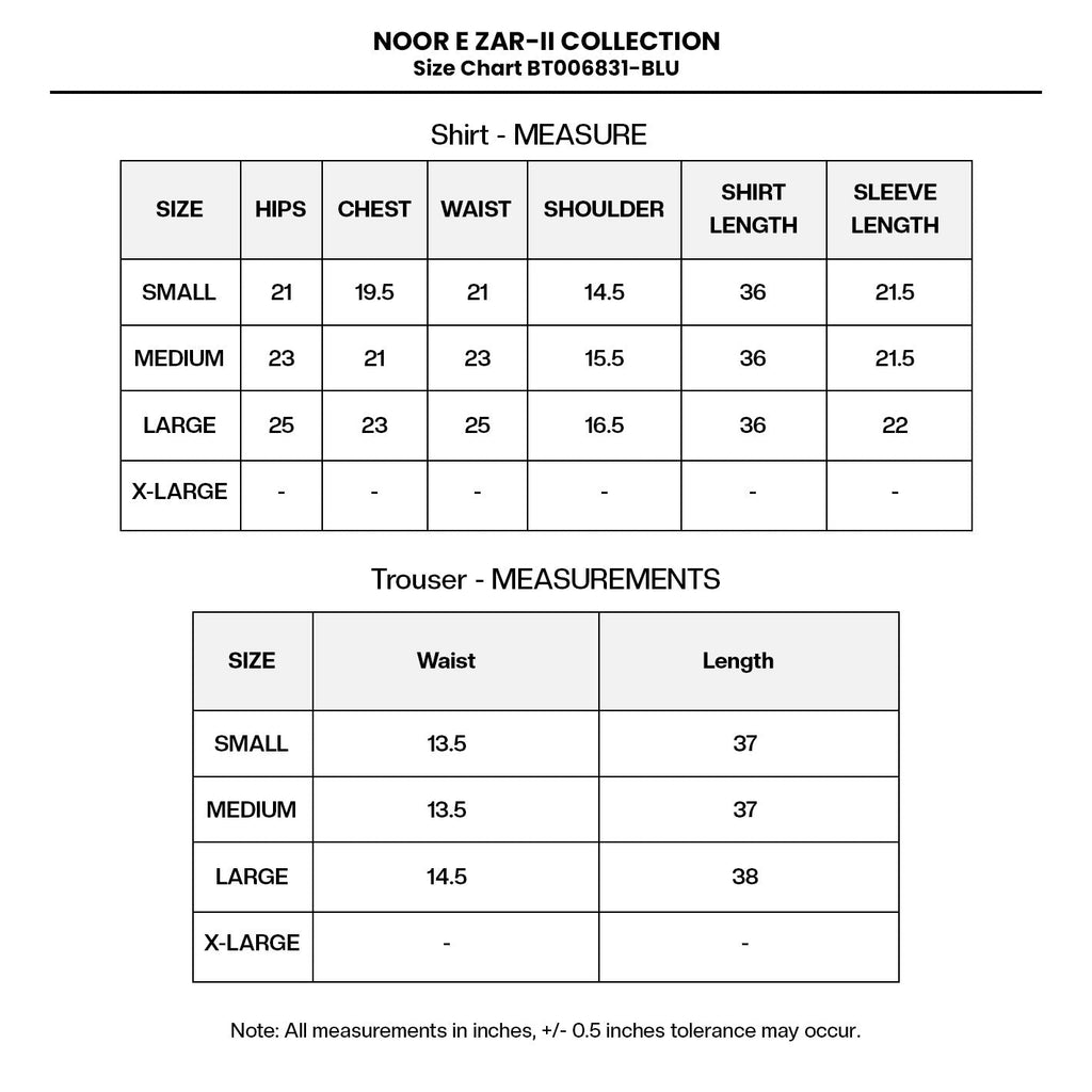 EMBROIDERED COTTON BT006831-BLU Size Chart