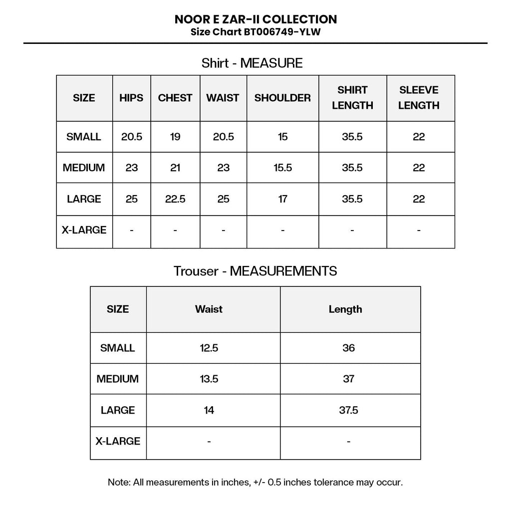 EMBROIDERED COTTON BT006749-YLW Size Chart