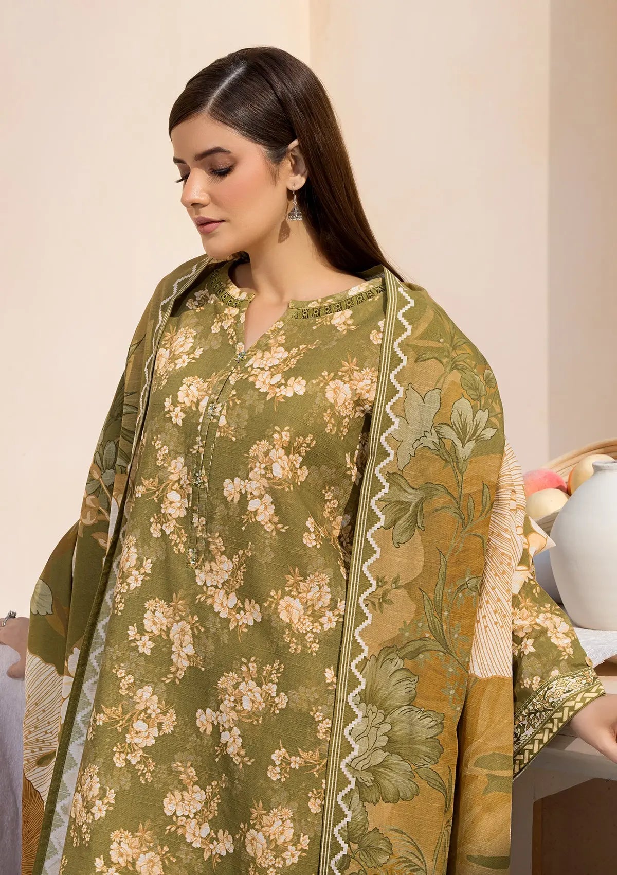 Printed Khaddar BT6526-OLV Bin Tayyab