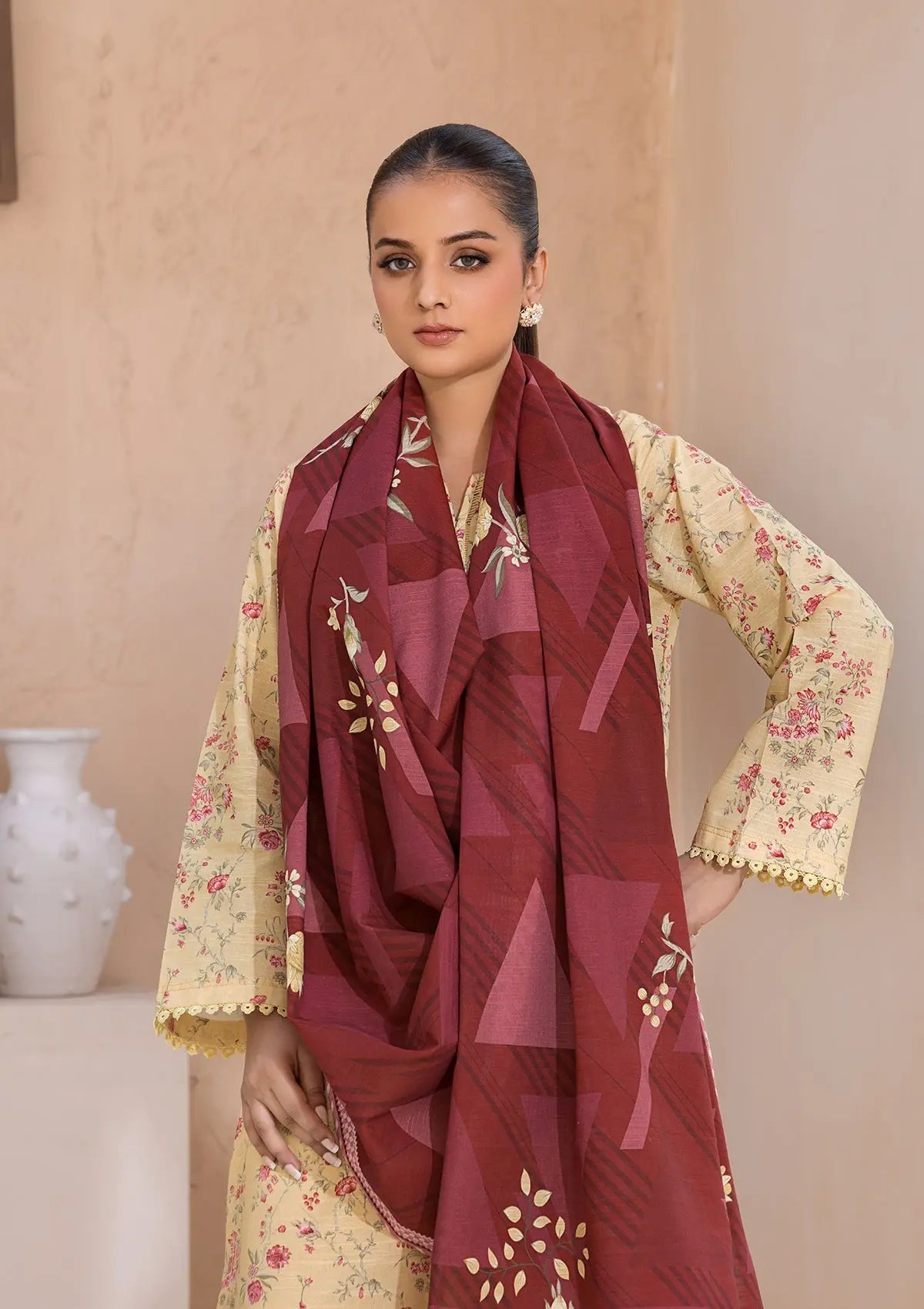 PRINTED KHADDAR BT6526-YLO Bin Tayyab