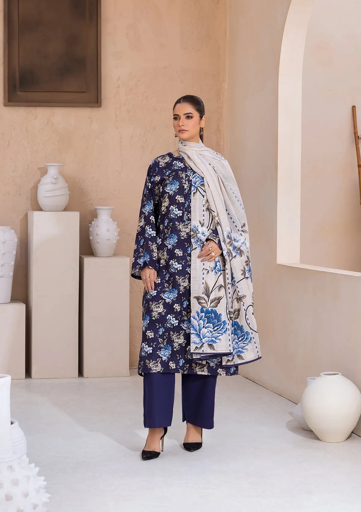 PRINTED KHADDAR BT6526-NBL Bin Tayyab