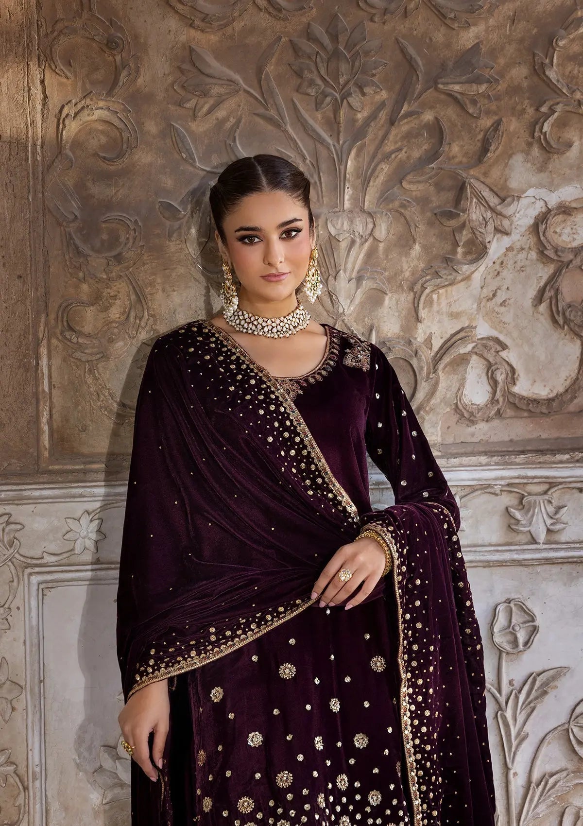 Embroidered Velvet BT6529-MRN Bin Tayyab