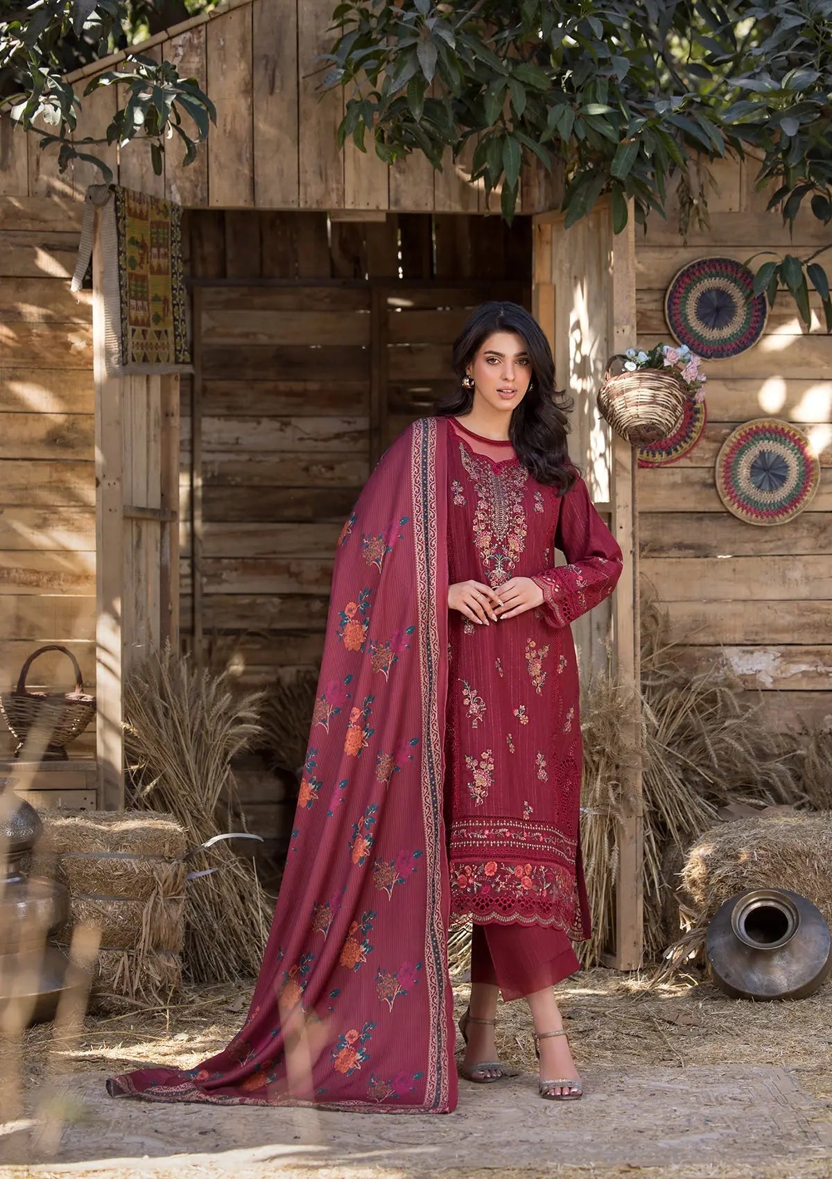 Khaddar (BT109) 3-Piece Stitch Suit Maroon Bin Tayyab
