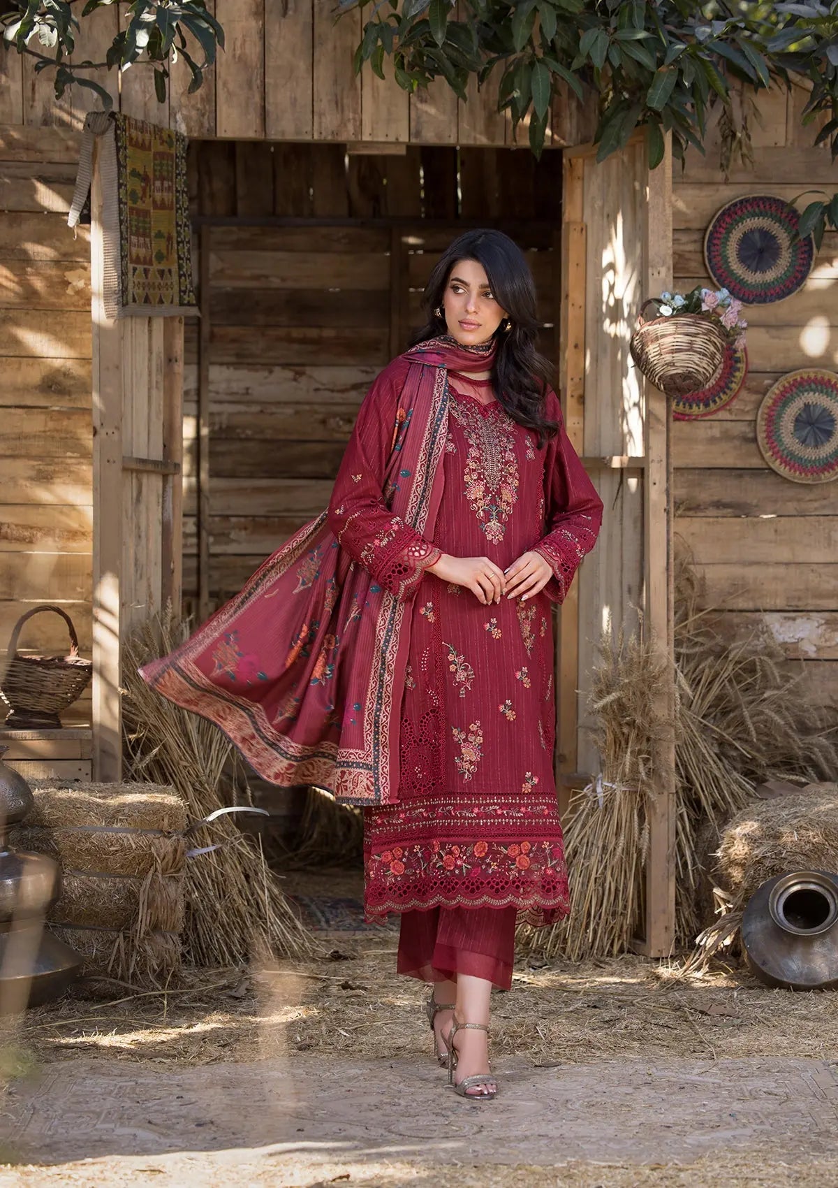 Khaddar (BT109) 3-Piece Stitch Suit Maroon Bin Tayyab