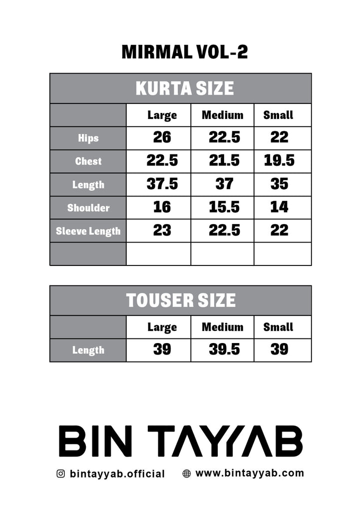 Embroidered Lawn BT006296-BLK Size Chart