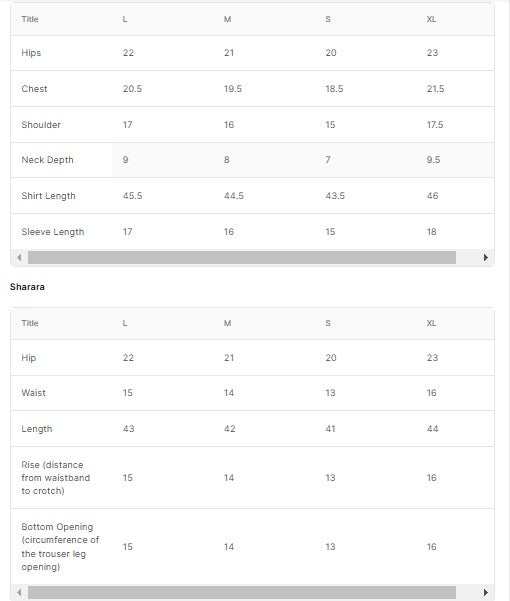 Embroidered Net BT006658-BGE Size Chart