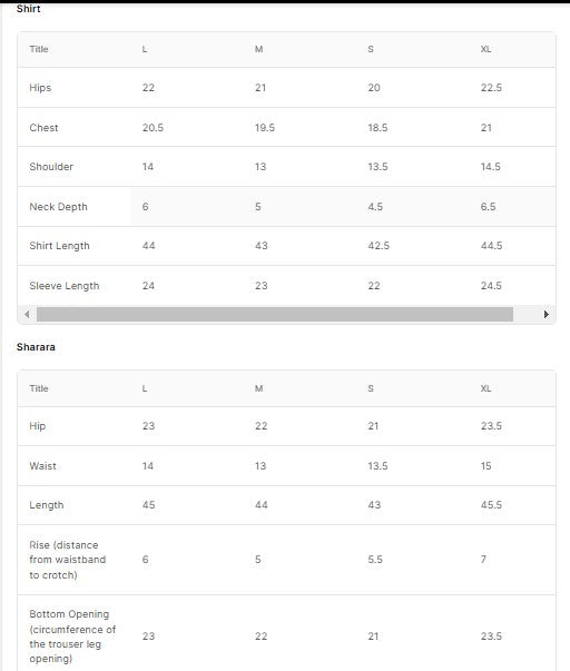Embroidered Net BT006698-LPK Size Chart