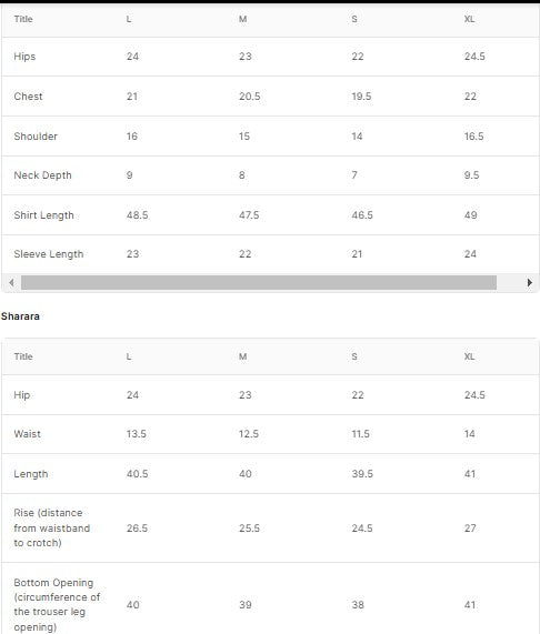 Embroidered Net (BT6542-CRM-UN6530-CRM) Size Chart