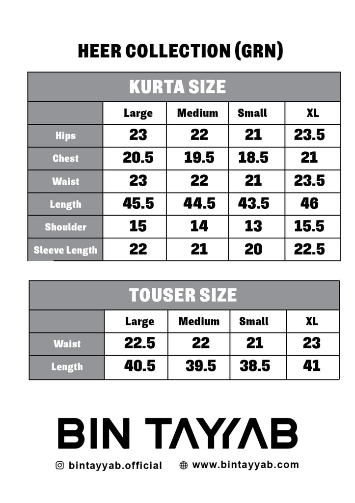 Embroidered Net (BTS006488-GRN-UN6490) Size Chart
