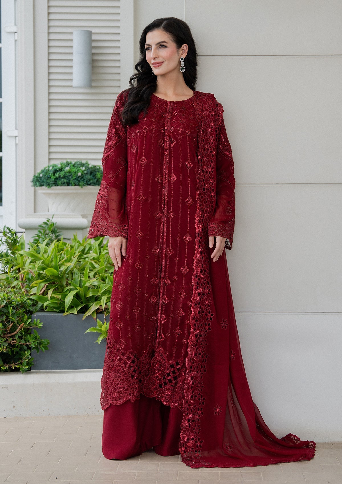 Embroidered Chiffon BT006981-MRN